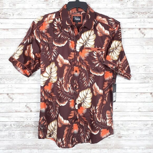 Veno Mens Button Down Shirt XL Tropical Leaves 340 - Picture 1 of 5